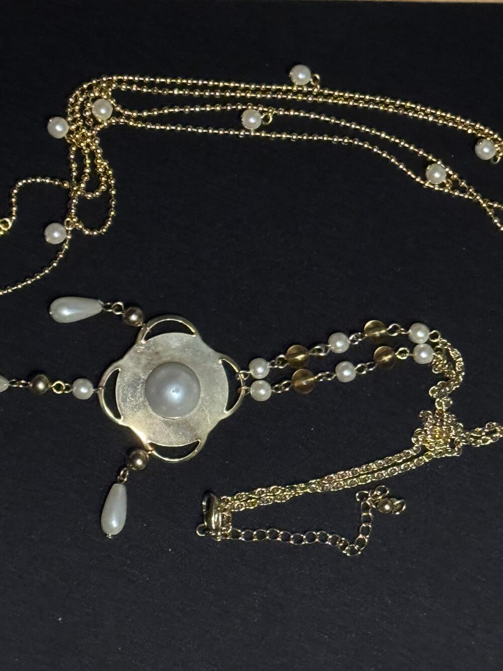 2 Vintage Gold Tone Faux Pearl Necklaces both 22in